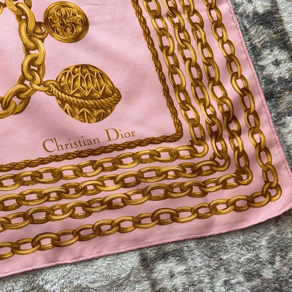 Dior Pink and Gold Chain Pattern Scarf